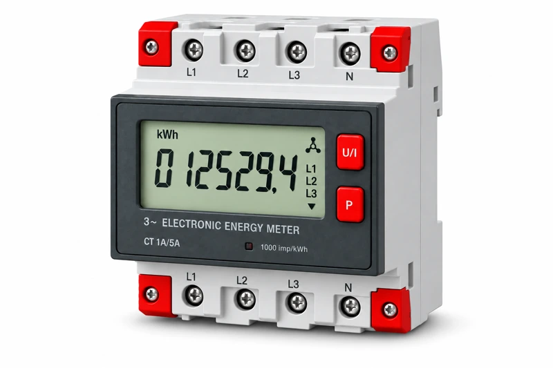 Illustration of an industrial three-phase electronic electricity meter